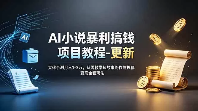 （19293期）AI小说暴利搞钱项目教程-更新，大佬亲测月入1-3万，从零教学短故事创作与投稿变现全套玩法