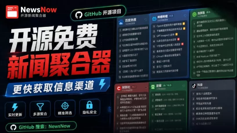 Github开源免费新闻聚合器，更快的获取信息渠道！实时热点聚集，支持主流国内外平台内容显示newsnow