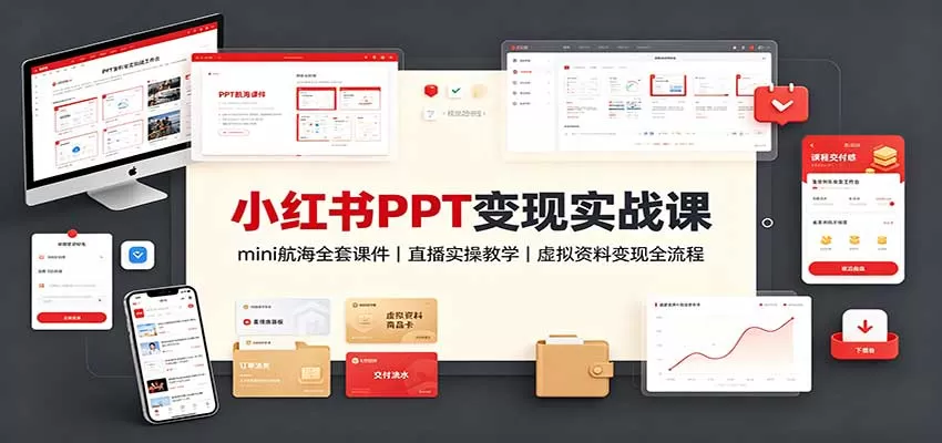小红书PPT变现实战课：mini航海全套课件+直播实操教学，虚拟资料变现全流程