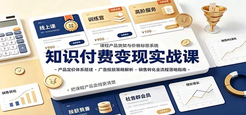 知识付费变现实战课：产品定价体系搭建，广告投放，销售转化全流程落地指南