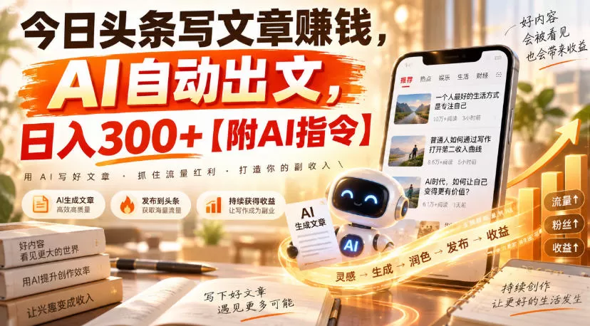 今日头条写文章賺钱，AI自动出文，日入300+【附AI指令】