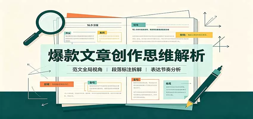 爆款文章创作思维解析：全局视角拆解范文，梳理行文逻辑，搭配真实拆文实操案例