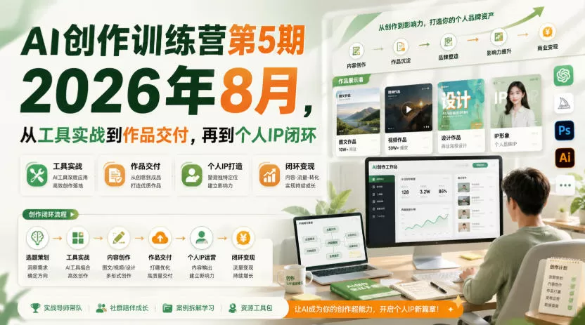 AI创作训练营第5期2026年8月，从工具实战到作品交付，再到个人IP闭环（更新0914）