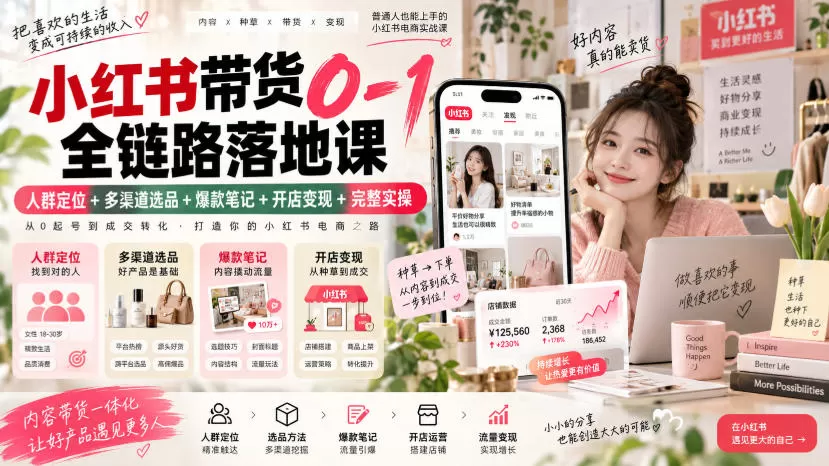 小红书带货0-1全链路落地课｜人群定位+多渠道选品+爆款笔记+开店变现完整实操