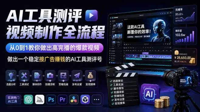 AI工具测评视频制作全流程，从0到1教你做出高完播的爆款视频，做出一个稳定接广告賺钱的AI工具测评号