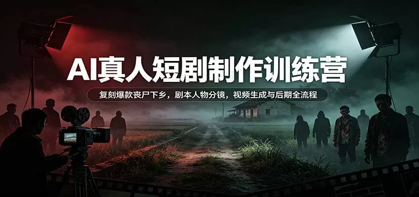 AI真人短剧制作训练营：复刻爆款丧尸下乡，剧本人物分镜，视频生成与后期全流程