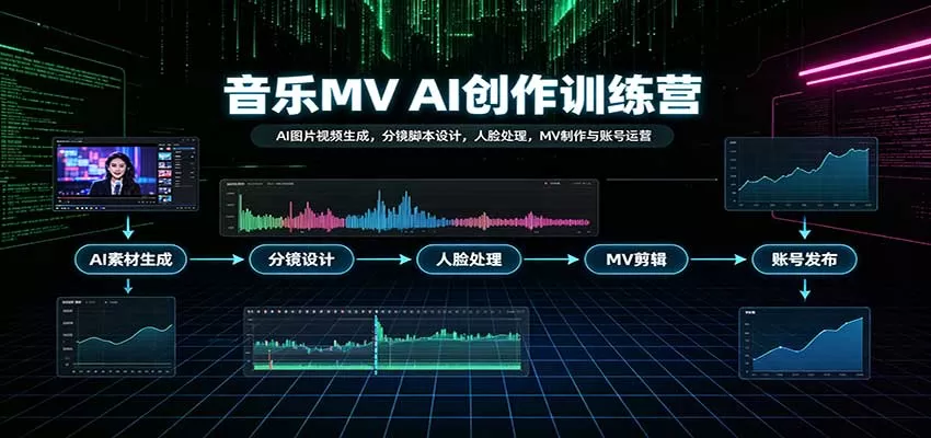 音乐MV AI创作训练营：AI图片视频生成，分镜脚本设计，人脸处理，MV制作与账号运营