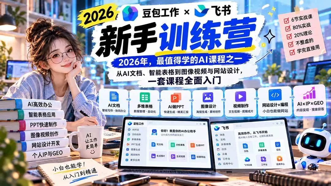 （20645期）2026豆包工作+飞书新手训练营-9月新课：从AI文档、智能表格到图像视频与网站设计，一套课程全面入门