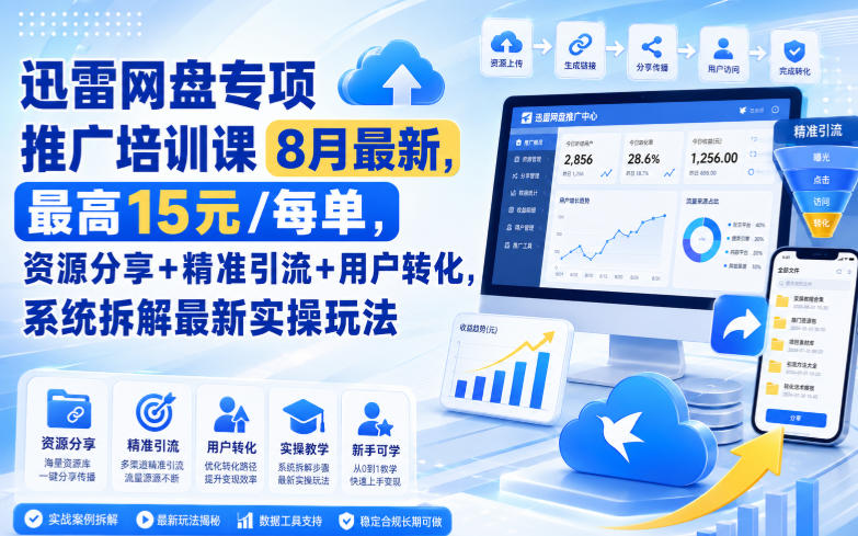 迅雷网盘专项推广培训课9月最新，最高15米/每单，资源分享+精准引流+用户转化，系统拆解最新实操玩法（更新0930）