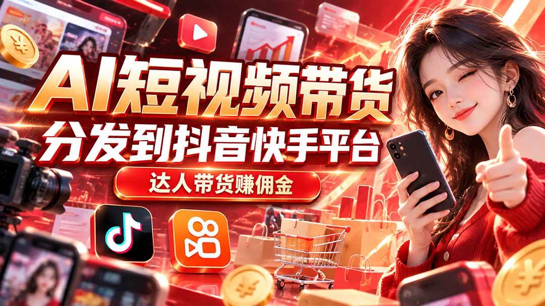 （20754期）【AI短视频带货】分发到抖音快手平台，达人带货赚佣金