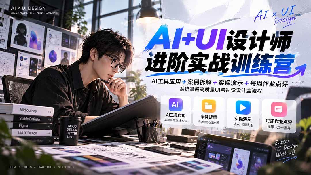 （20905期）【无水印】AI+UI设计师进阶训练营-第4期：AI工具应用+案例拆解+实操演示+作业点评，掌握高质量UI与视觉设计全流程