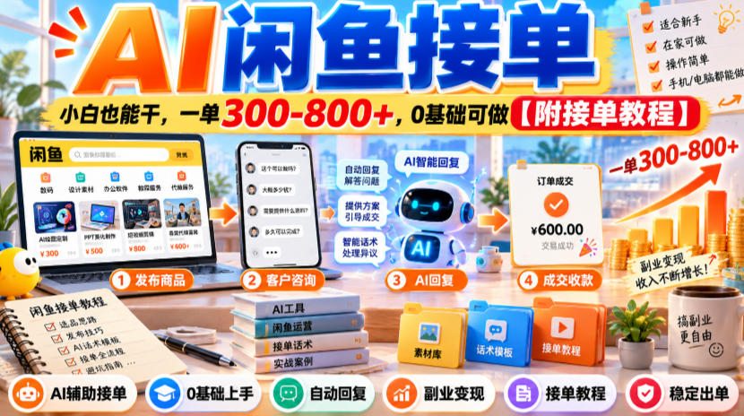 AI闲鱼接单，小白也能干，一单300-800+，0基础可做【附接单教程】