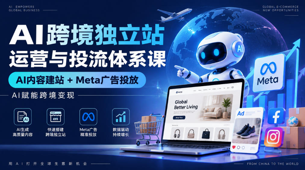 AI跨境独立站运营与投流体系课｜AI内容建站+Meta广告投放，AI赋能跨境变现