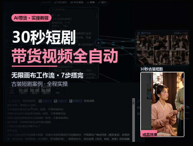 Seedance2.0做短剧带货视频，无限画布工作流·7步搭完古装短剧案例·全程实操