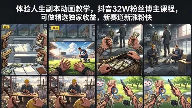 （18826期）体验人生副本动画教学， 抖音32W粉丝博主课程，可做精选独家收益，新赛道新涨粉快